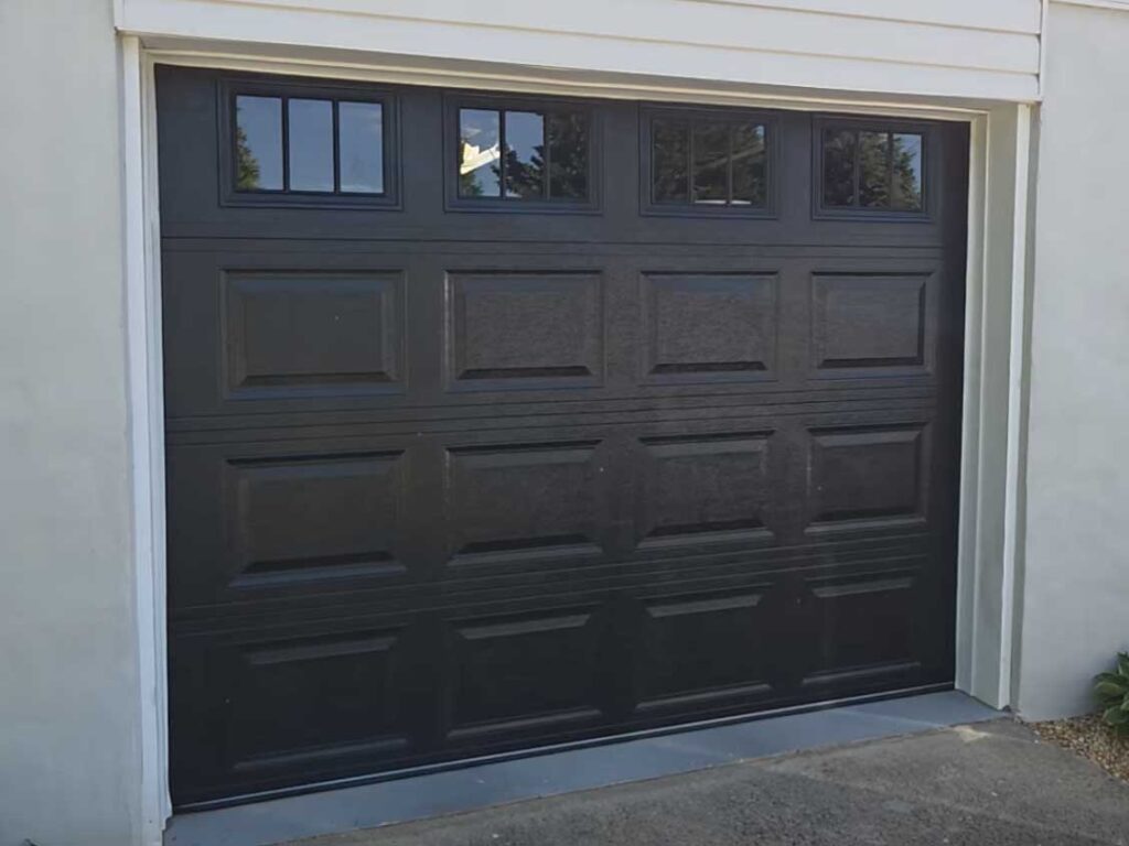 black garage door installation